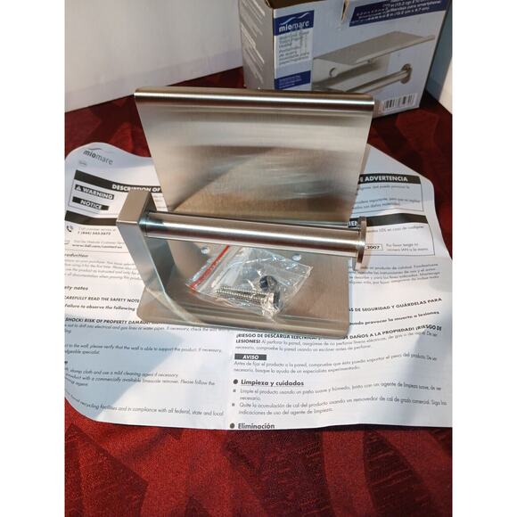 Toilet Paper Holder with Phone Shelf Brushed Stainless Steel NIB Wall Mounted - Picture 6 of 10